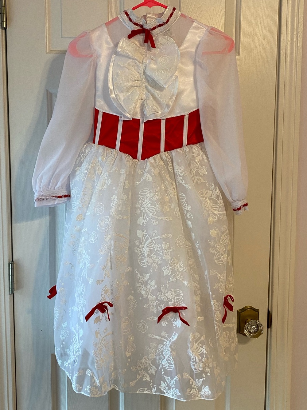 Disney Store Mary Poppins Costume Dress Girls Size 7/8 White Red